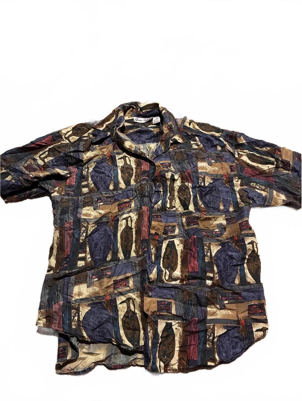 Jane Ashley Vintage Style Abstract Pattern Button-Up Shirt Large